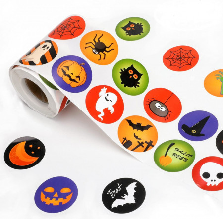 Rola cu 720 autocolante pentru Halloween Qpout, hartie, multicolor, 3,8 cm