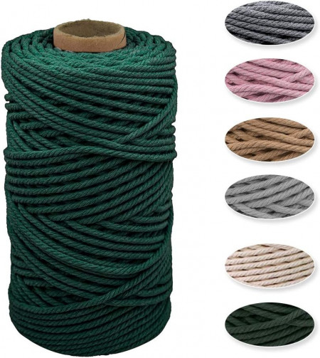 Rola macrame Wiwoo, bumbac, verde, 4 mm x 100 m