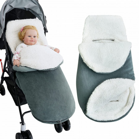 Sac de dormit pentru bebelusi LEcylankEr, blana/textil, alb/gri, 45 x 86 cm - Img 1