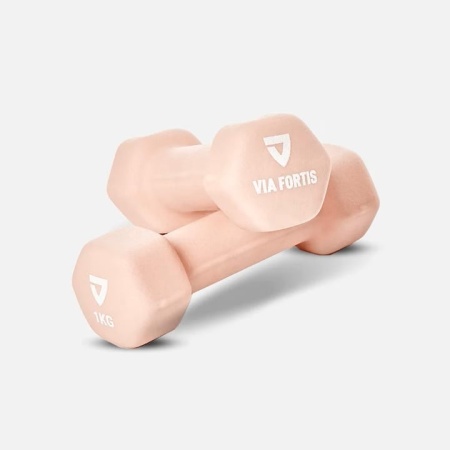 Set 2 gantere VIA FORTIS, 2x1 Kg, premium, din fonta cu invelis din neopren, Resigilat, Grad A