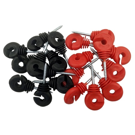 Set 20 izolatoare inelare pentru gardul electric Cukol, metal/plastic, argintiu/negru/rosu, 9 cm