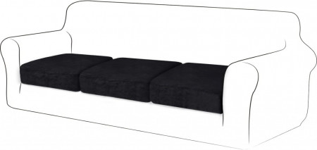 Set 3 huse de protectie pentru sezutul canapelei TIANSHU, catifea, negru, 70 x 64 x 23 cm
