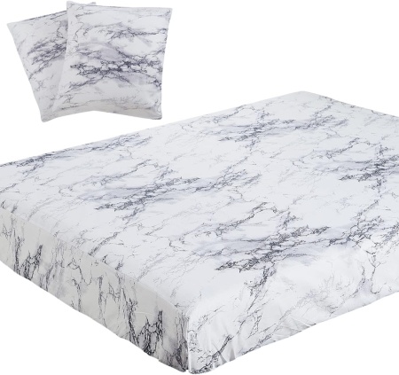 Set cearsaf pentru pat si o fata de perna Yepins, microfibra, alb/gri, 90 x 200 cm