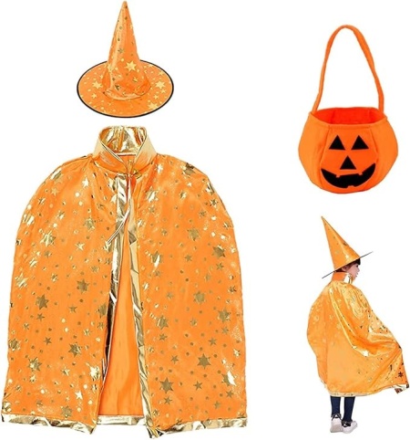 Set costum si o geanta pentru Halloween Pobec, textil/nailon, portocaliu/negru