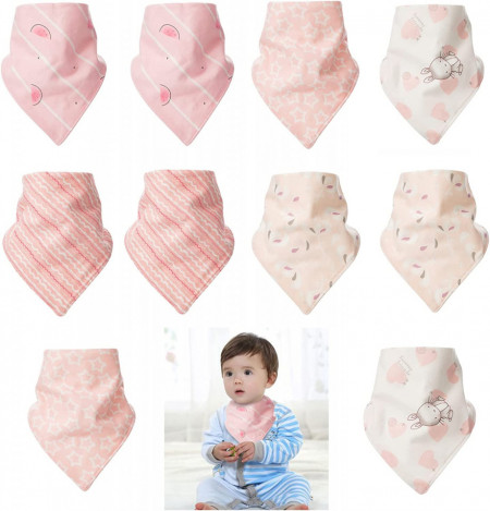 Set de 10 bavete pentru bebelusi Minimoto, bumbac, roz, 25 x 25 cm - Img 1