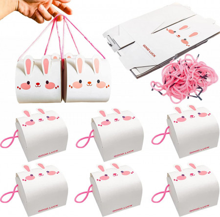 Set de 10 cutii cadou pentru Paste KEELYY, hartie, alb/roz, 8,5 x 8,5 x 7,5 cm