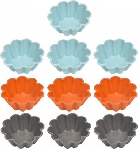 Set de 10 forme pentru briose Wangjiangda, silicon, albastru/portocaliu/gri, 7,7 cm - Img 1