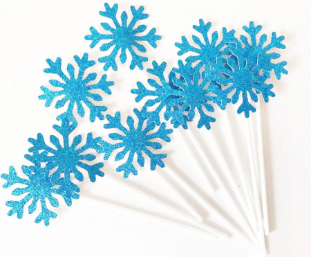 Set de 10 topere cu fulgi pentru decorare tort AILEXI, albastru, hartie, 8,5 x 4,5 cm