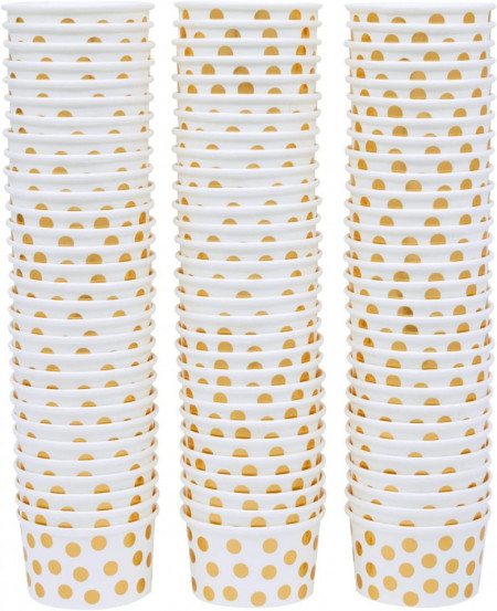 Set de 100 cupe pentru inghetata Juvale, hartie, alb/auriu, 5 x 8,8 cm - Img 1
