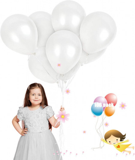 Set de 100 de baloane pentru petrecere JIASHA, latex, alb, 30 cm