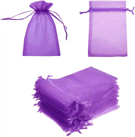 Set de 100 saculeti pentru marturii SVUPUE, textil, violet, 10 x 15 cm