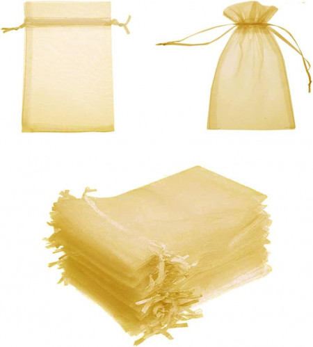 Set de 100 saculeti Svupue, textil, auriu, 10 x 15 cm