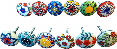 Set de 12 butoane pentru sertare/dulapuri Ajuny, ceramica, multicolor, 40 X 40 mm - Img 1