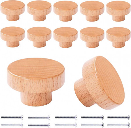 Set de 12 butoane rotunde pentru mobilier Bosdontek, lemn/metal, natur/argintiu, 3,5 cm