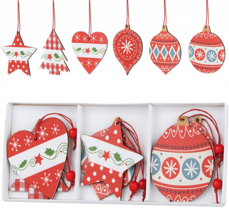 Set de 12 ornamente pentru brad Agoer, lemn, multicolor, 8-9 cm - Img 1