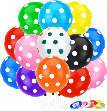 Set de 120 baloane si 6 panglici colorate Qpout, multicolor, latex, 25 cm - Img 1
