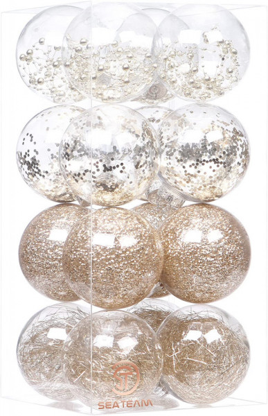 Set de 16 globuri de Craciun Sea Team, plastic, transparent/auriu/argintiu, 10 cm - Img 1