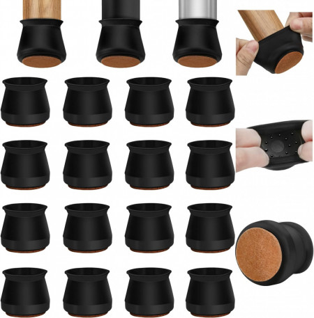 Set de 16 protectii pentru picioarele mobilierului Yuan &amp; Chuang, silicon/pasla, negru/maro, 18-25 mm