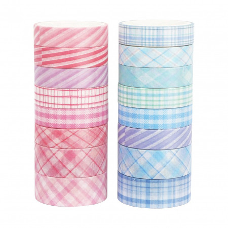 Set de 16 role de banda decorativa FYY, hartie washi, multicolor, 10 mm x 3 m / 15 mm x 3 m