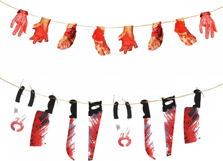 Set de 2 bannere pentru Halloween KATOOM, plastic/carton, rosu/negru, 2,3 / 2,4 m - Img 1
