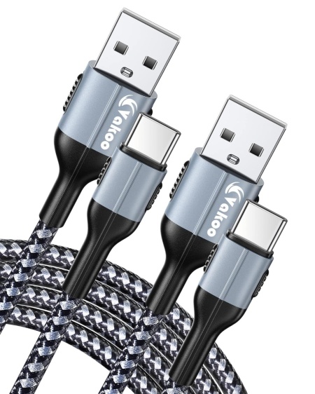 Set de 2 cabluri USB C Vakoo, nailon, gri/negru, 1 m