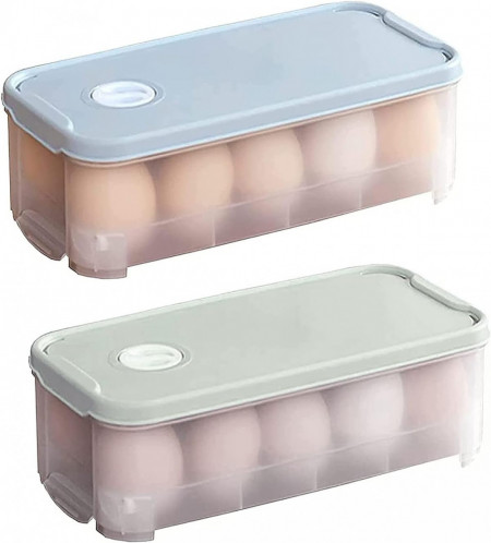 Set de 2 caserole cu capac pentru oua NAMIS, plastic, gri/transparent,  24.5 x 12 x 7 cm