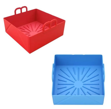 Set de 2 cosuri pentru friteuza cu aer Mimzemamz, silicon, albastru/rosu, 15.8 x 15.8 x 6.1 cm