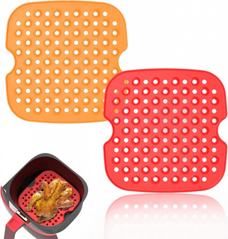 Set de 2 covorase pentru friteuza Tohilacle, silicon, rosu/portocaliu, 19 cm