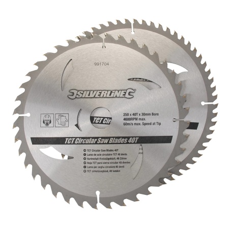 Set de 2 discuri pentru fierastraul TCT 40, 60T Silverline, 250 × 30/25/20/16 mm
