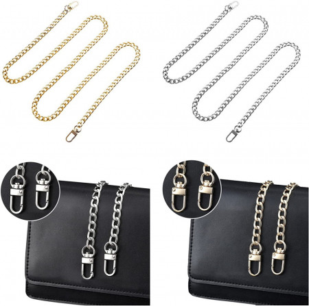 Set de 2 lanturi de inlocuire poseta Helweet, auriu/argintiu, metal, 120