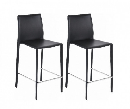 Set de 2 scaune de bar Boréalys din piele, negru - Img 1