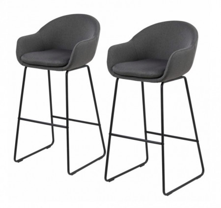 Set de 2 scaune de bar Hallund tesatura/metal, gri inchis, 54 x 100 x 54 cm - Img 1
