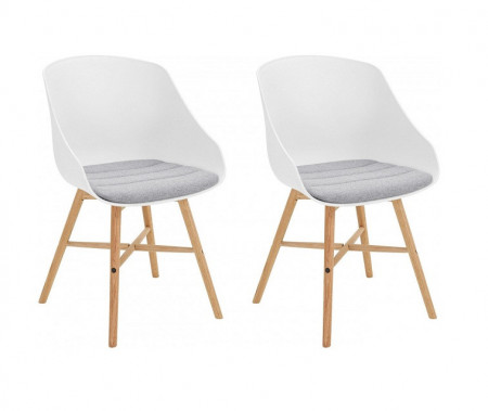 Set de 2 scaune Ken, tesatura/lemn, alb/gri/maro, 50 x 54 x 81 cm - Img 1