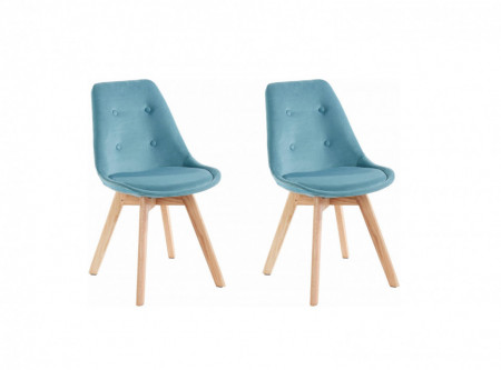 Set de 2 scaune Oldham, catifea/lemn masiv de stejar, petrol, 49x56x83 cm - Img 1