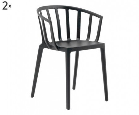 Set de 2 scaune Venice, policarbonat, negru mat, 52,2 x 51 x 75 cm - Img 1