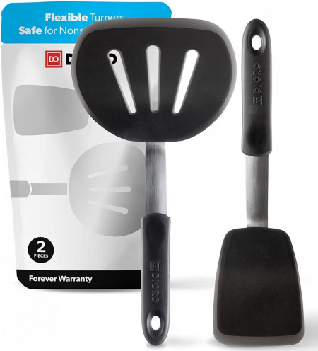 Set de 2 spatule Di Oro, otel inoxidabil/silicon, argintiu/negru