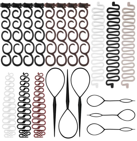Set de 20 accesorii pentru impletirea parului Augoog, plastic, maro/alb/negru