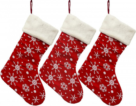 Set de 3 ciorapi pentru Craciun ANPTER, textil, rosu/alb, 46 cm