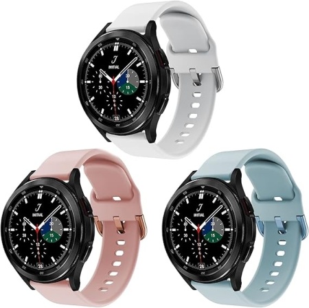 Set de 3 curele pentru Samsung Galaxy Watch 4/Watch 5 Spguard, silicon/metal, alb/albastru/roz, 40/42/44/46 mm