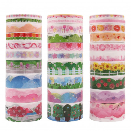 Set de 30 role de banda adeziva pentru mestesuguri Lychii, hartie washi, multicolor