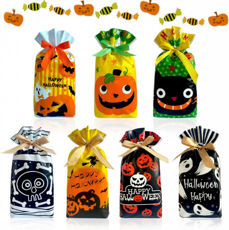 Set de 35 pungi pentru Halloween Yixipazh, plastic, multicolor, 15 x 23 cm