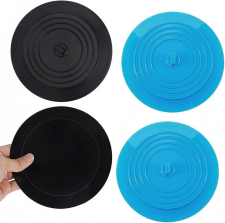 Set de 4 capace pentru scurgere chiuveta QSXX, silicon, negru/albastru, 15 x 15 cm - Img 1