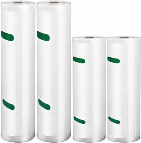Set de 4 role cu pungi de vidat Aeshory, PA / PE, transparent, 20 x 600 cm/ 28 x 600 cm