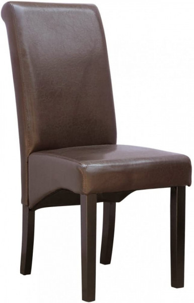 Set de 4 scaune de living Cambridge, piele sintetica maro, picioare lemn inchis - Img 1