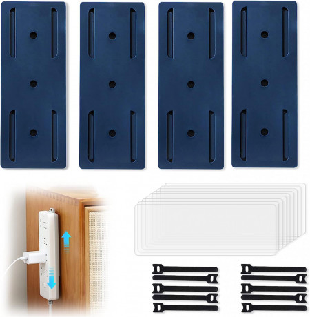 Set de 4 suporturi autoadezive pentru cutii de servetele/router Grantop, plastic, bleumarin, 10,1 x 4 cm
