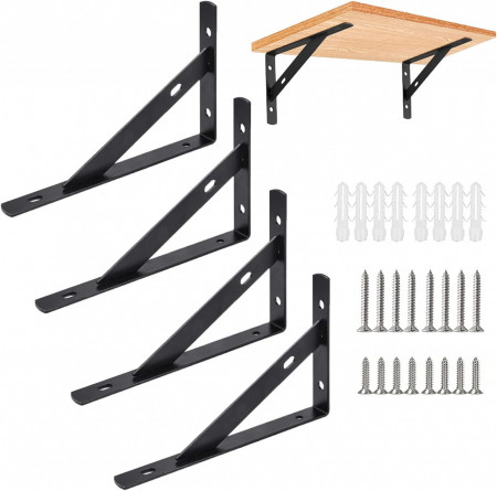 Set de 4 suporturi pentru rafturi Vulevirtue, metal, negru, 15 x 9,5 x 1,6 cm