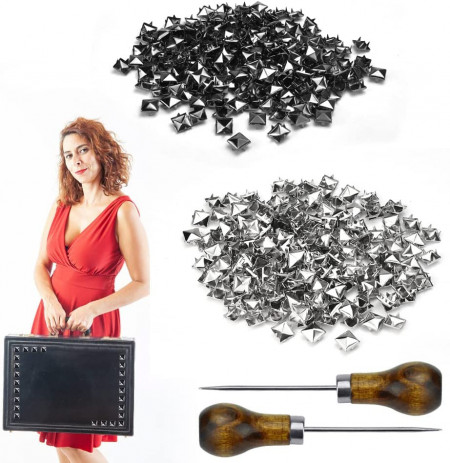 Set de 400 decoratiuni pentru genti BUENTYA, metal, argintiu, 10 x 5 mm