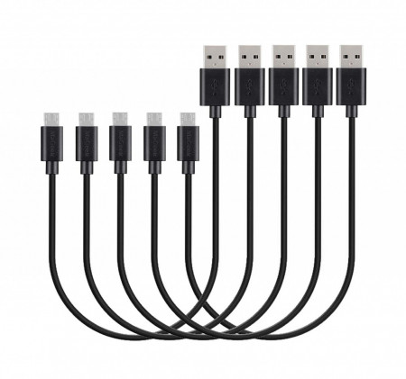 Set de 5 cabluri micro USB scurt MaGeek, negru, 0,3 m