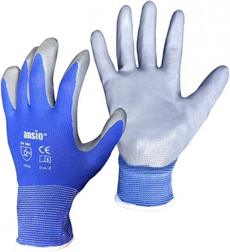 Set de 5 perechi de manusi de lucru ANSIO, poliuretan/nailon albastru/gri, M - Img 1