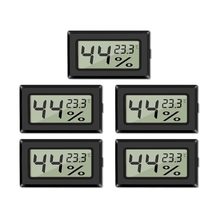 Set de 5 temometre/higrometre Difcul, plastic, negru, 4,7 x 2,9 cm